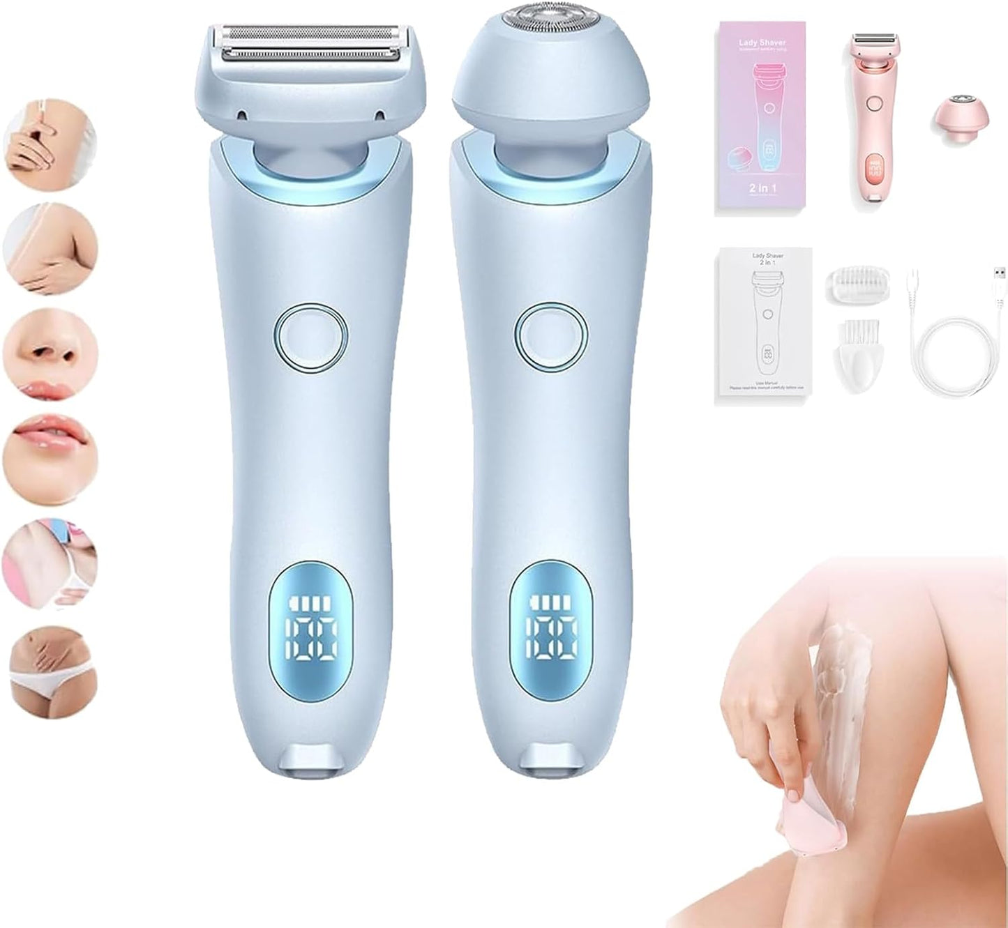 2 in 1 Livora Electric Shaver, Silkglide Pro, Bikini Trimmer for 𝐏𝐮𝐛𝐢𝐜 𝐇𝐚𝐢𝐫, Wet & Dry, Ipx7 Waterproof, Blade Replaceable, Epilator 𝐏𝐚𝐢𝐧𝐥𝐞𝐬𝐬