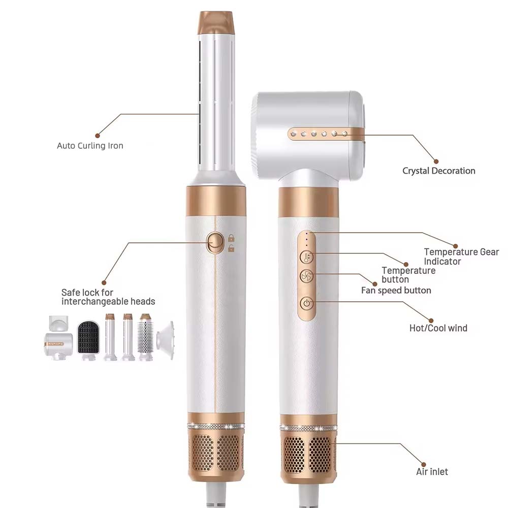 7 in 1 Hair Blow Dryer Brush Auto Curler Hot Air Brush Comb High Speed Hair Dryer Set Multi Styler