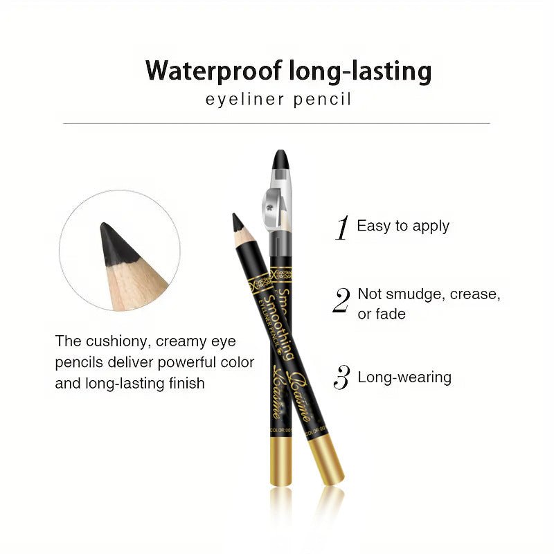 Longwear Kohl Eyeliner Pencil Waterproof Smudge Proof Matte Black Eye