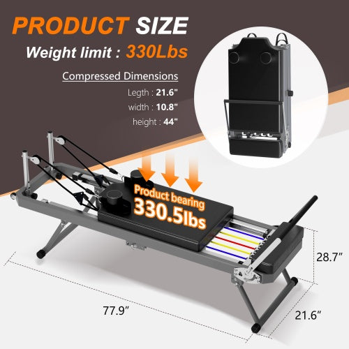 Pilates Core Bed, Foldable Home High Quality, Yoga Studio Commercial Fitness Equipment, Black