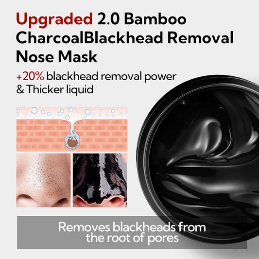 LANBENA Upgraded 2.0 Bamboo Charcoal Blackhead Remover Mask, 60 pcs Nose Strips, Peel off Face Mask Pore Whiteheads Cleanser Strawberry Nose Purifying, Deep Cleansing for All Skin Types, 30g/1.05oz