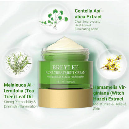 BREYLEE Acne Treatment Cream, Tea Tree Oil Acne Cream for Clearing Severe Acne, Breakout, Remove Pimple and Repair Skin (20ml,0.7oz)