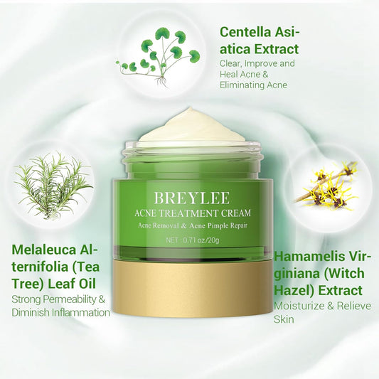 BREYLEE Acne Treatment Cream, Tea Tree Oil Acne Cream for Clearing Severe Acne, Breakout, Remove Pimple and Repair Skin (20ml,0.7oz)