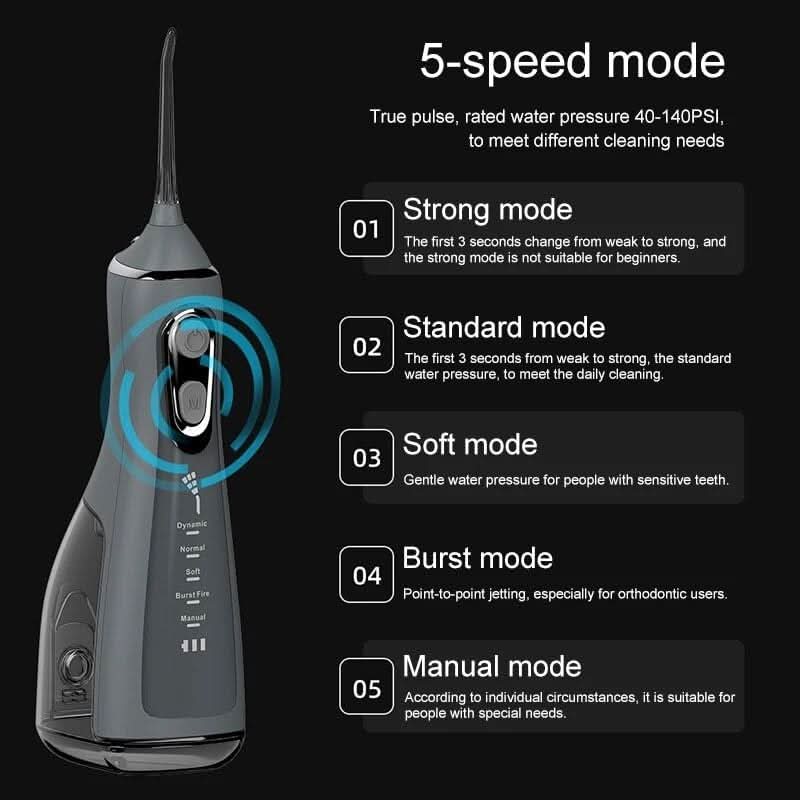 5 Modes Water Dental Flosser Pick for Teeth: 5 Cleaning Modes Cordless Portable with 4 Heads - Waterproof Flossing Cleaning Picks for Home Travel - Sccoti