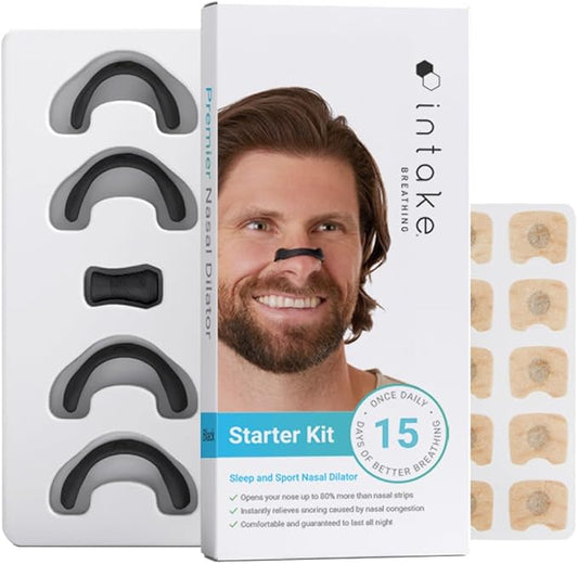 Breathing Nasal Strip Starter Kit (15 Count) - Boost Oxygen Intake, Reduce Snoring, Improve Sleep Quality - Sweat Resistant, Skin Safe Nasal Strips - Extra Strength Snoring Solution