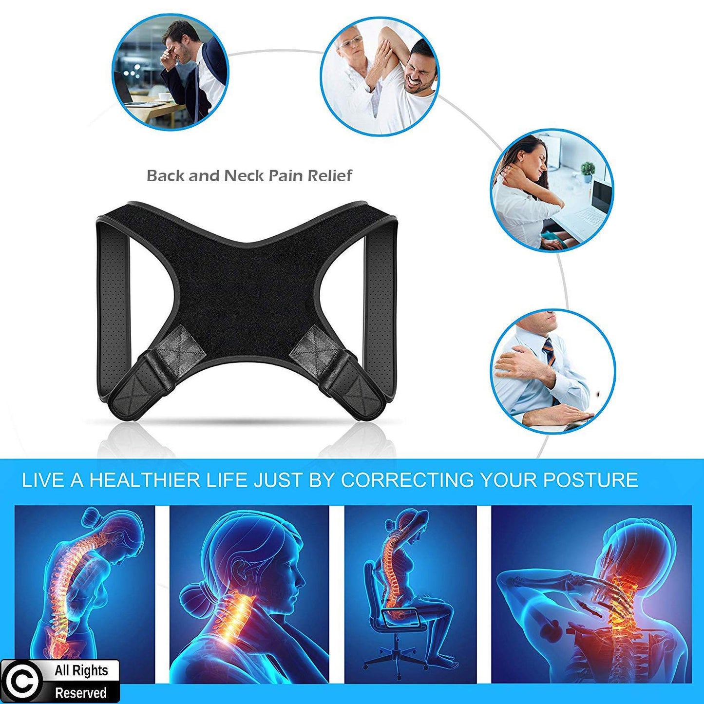 Posture Corrector & Spine Support | Universal Fit Adjustable Upper Back Brace For Clavicle To Support Neck, Back and Shoulder Pain Relief Kyphosis Straightener