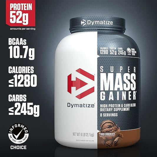 Dymatize Super Mass Gainer Rich Chocolate 2940g - Weight-Gainer Powder + BCAA and Casein Carbohydrates