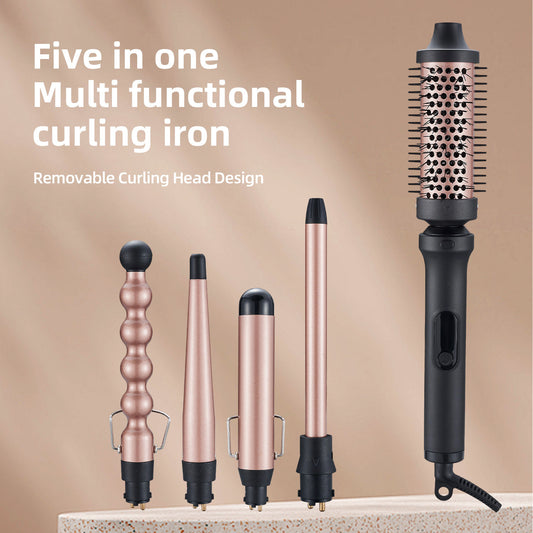 Professional 5-in-1 Curling Iron Set with Removable Barrels Create Loose Waves, Tight Curls, and Beachy Rings for Hair Types