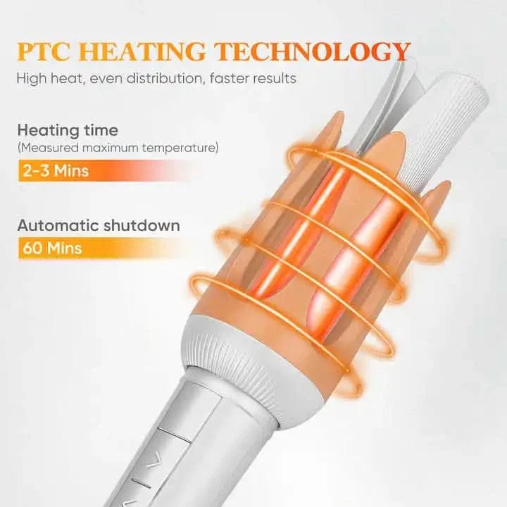 5 Temperature Levels Professional Automatic Portable 360° Ceramic Hair Curler PTC Heater Negative Ion Technology Spiral Wand - Sccoti