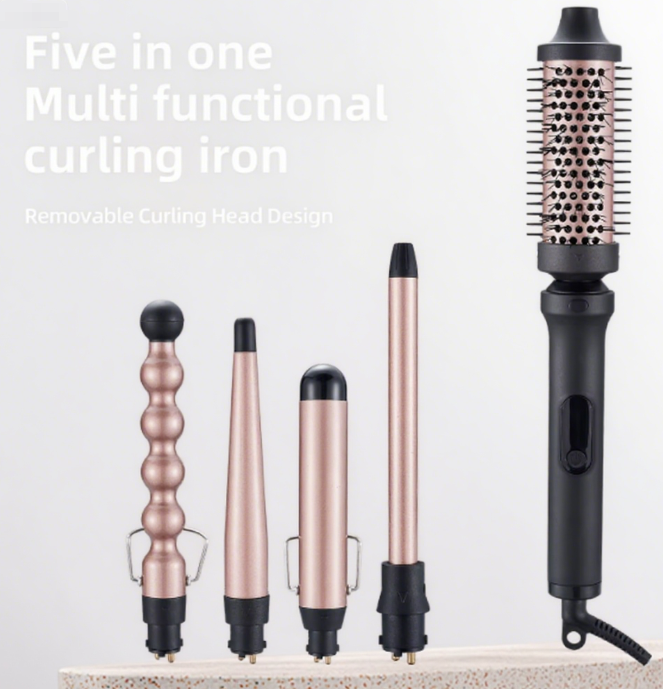 Professional 5-in-1 Curling Iron Set with Removable Barrels Create Loose Waves, Tight Curls, and Beachy Rings for Hair Types