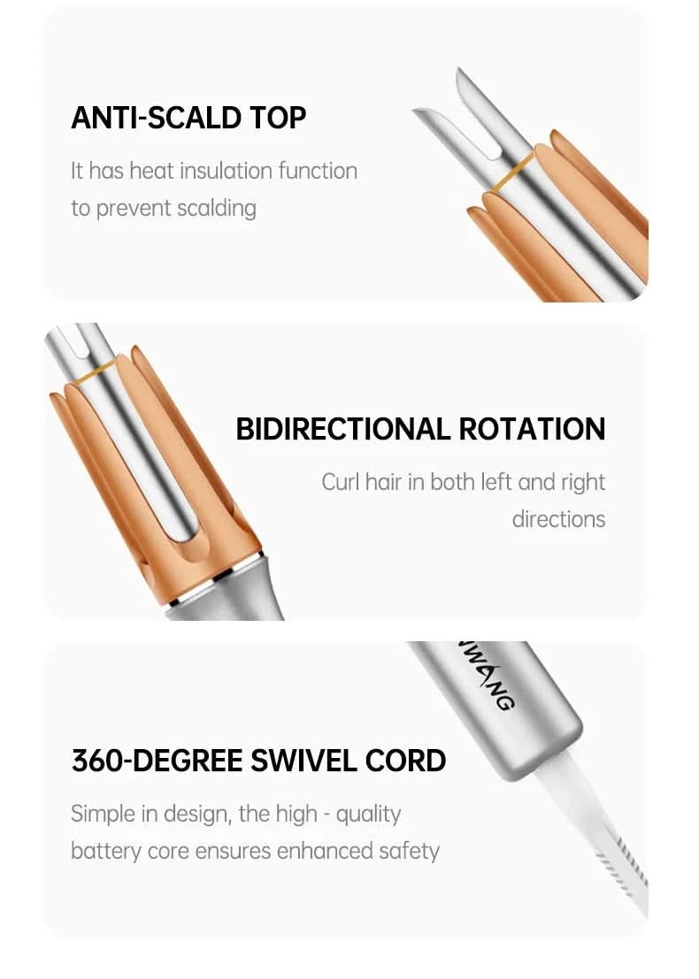 5 Temperature Levels Professional Automatic Portable 360° Ceramic Hair Curler PTC Heater Negative Ion Technology Spiral Wand - Sccoti