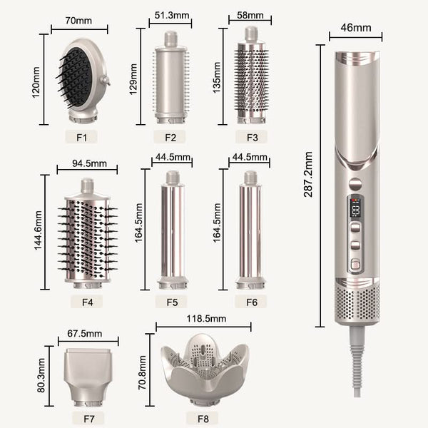 8 in 1 Multi Salon Styler Hair Dryer Brush Set with Folding Handle Auto Curler High Speed Dryer Hot Air Styler - Sccoti
