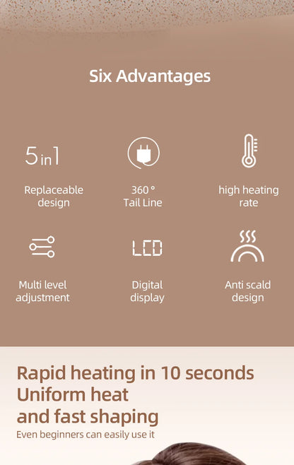 Professional 5-in-1 Curling Iron Set with Removable Barrels Create Loose Waves, Tight Curls, and Beachy Rings for Hair Types