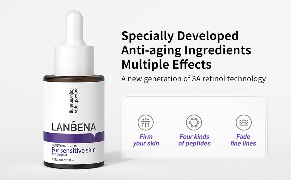 Lanbena soro de retinol para rosto, soro de retinol com ácido hialurônico para rugas e linhas finas, soro facial noturno renovador e rechonchudo para pele brilhante, soro para pele sensível, 30ml