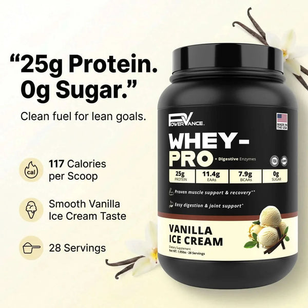 PowerVance Whey-Pro - Whey Protein Powder | Collagen Peptides + Digestive Enzymes + BCAAs